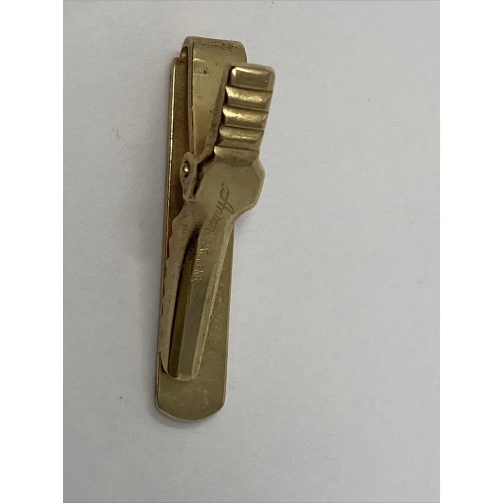 Anson Tie Clip Gold Tone Textured Edge Design Vintage